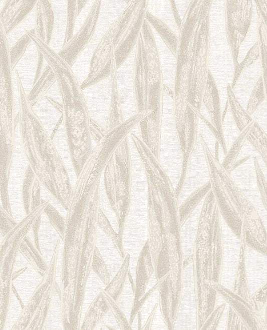 Papier-peint Feuillage Naturel Blanc Crème et Sable
